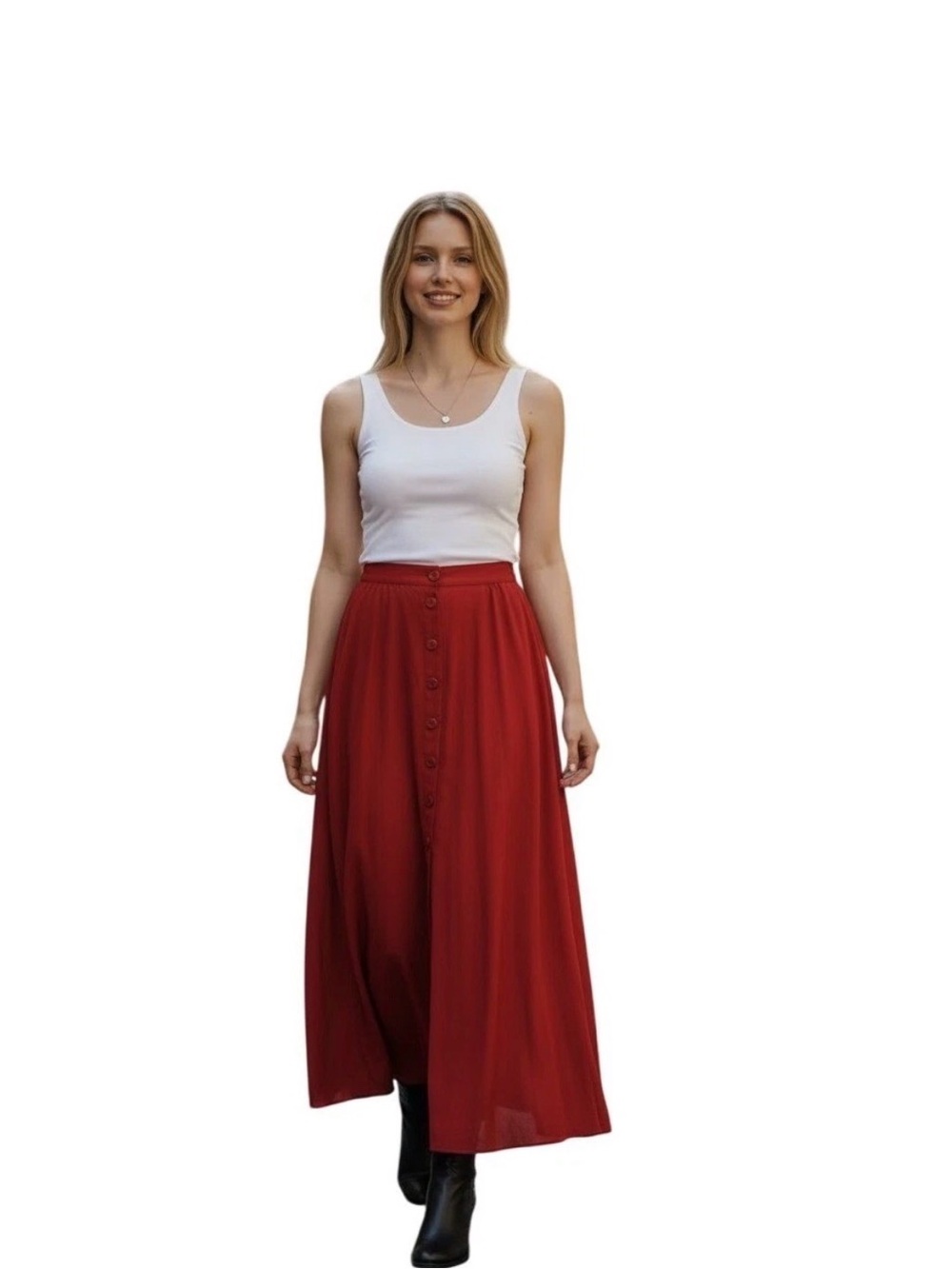 Maeve Red Button-Front Maxi Skirt
